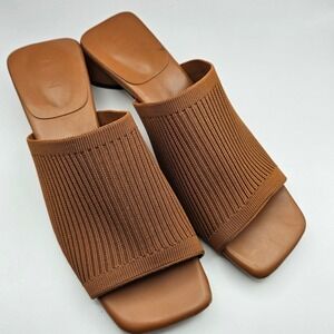 TIJN Katrin Womens Brown Ribbed Knit Square Toe Block Heel Mule Sandals Size 7